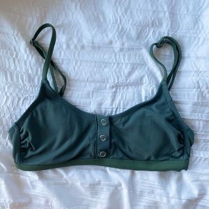 Green button down scoop neck top